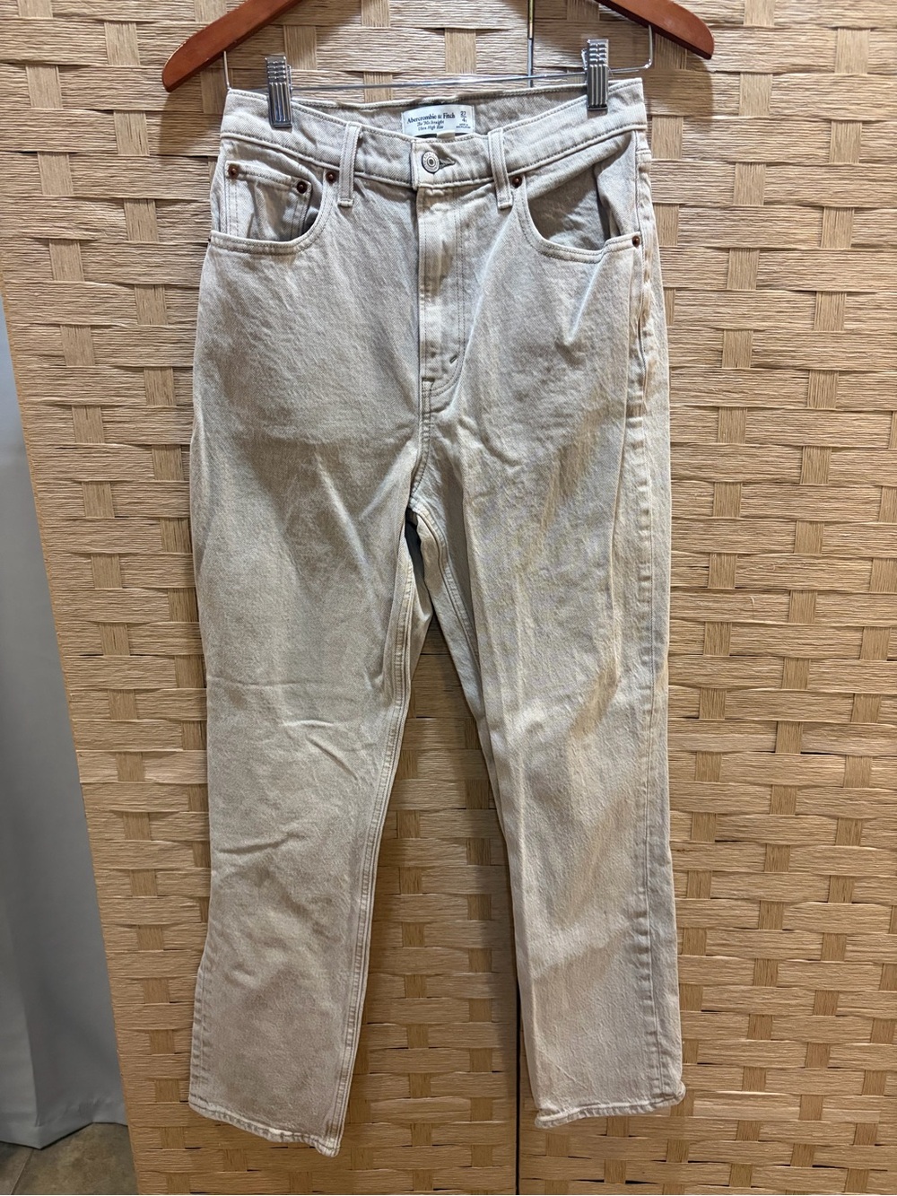 Abercrombie & Fitch Curve Love 90s Straight Ultra High-Rise Jeans Beige 27 - Picture 2 of 9